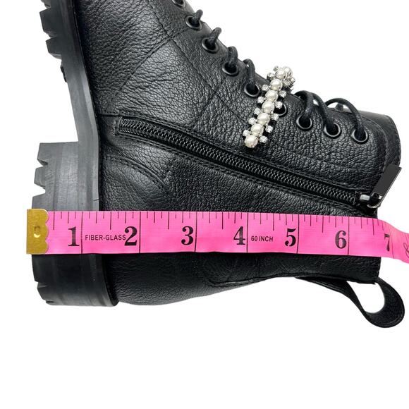 JIMMY CHOO Cruz Quilted Crystal Strap Embellished Black Combat Boots EU 37 US 7 - Picture 15 of 16